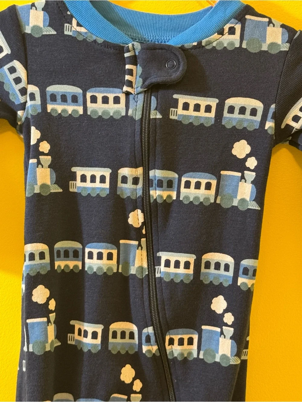 +NWOT Monica + Andy Train Zip Sleeper Coverall Navy Baby Boy Newborn